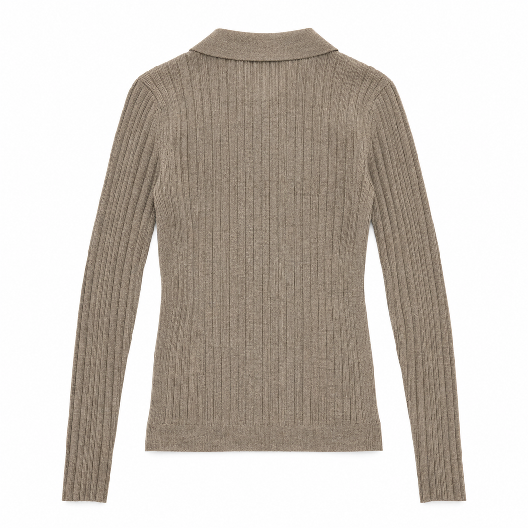 Reformation Ribbed Polo Sweater, Taupe/Brown - XS