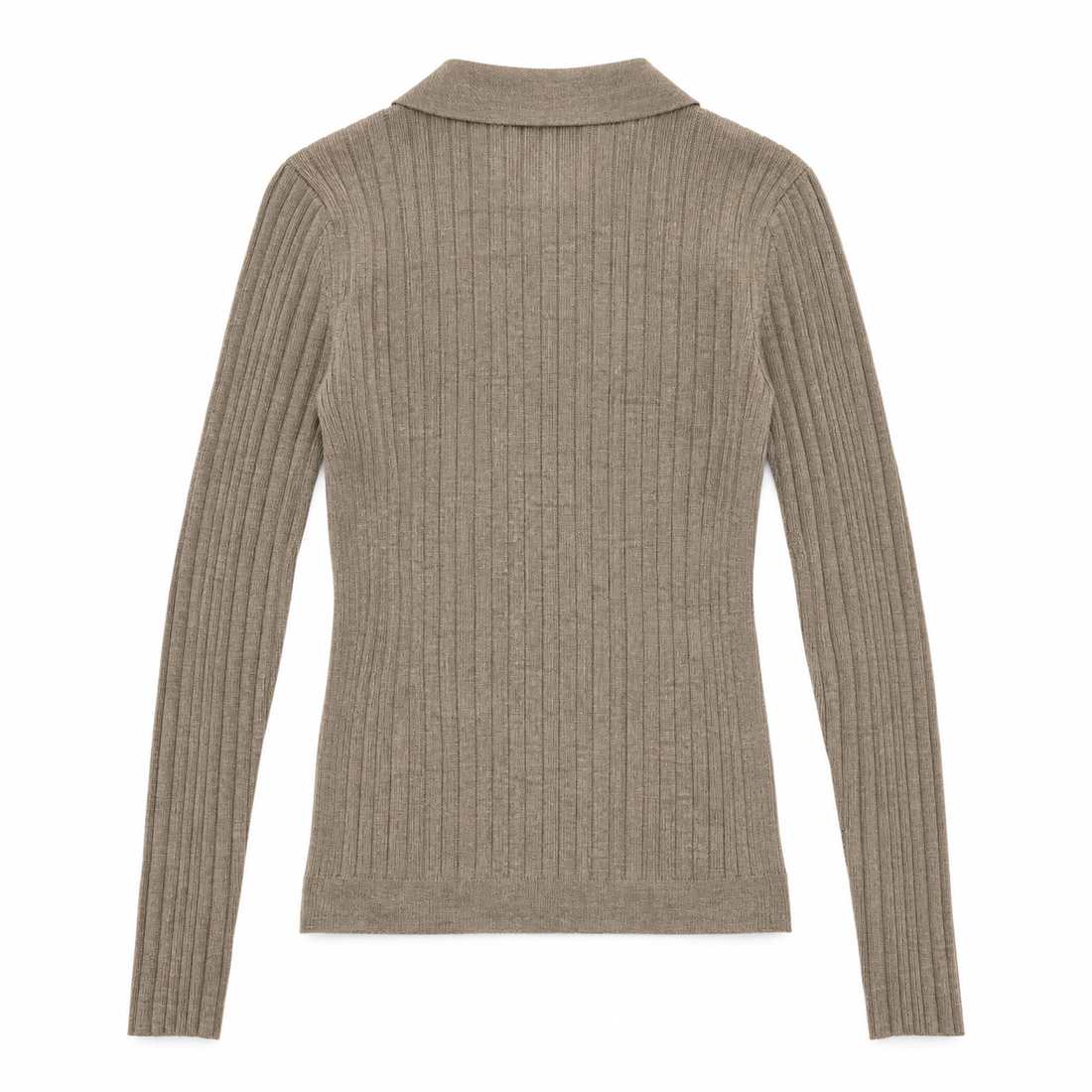 Reformation Ribbed Polo Sweater, Taupe/Brown - XS