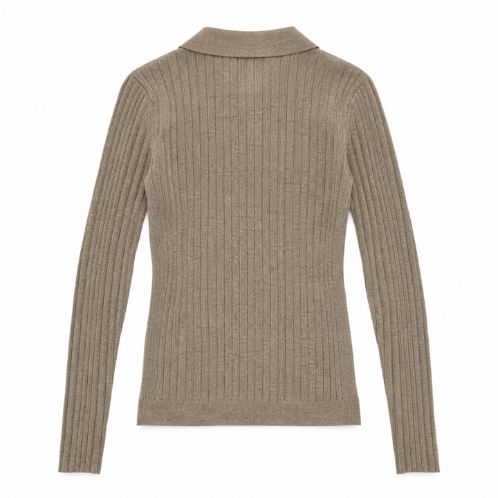 Reformation Ribbed Polo Sweater, Taupe/Brown - XS