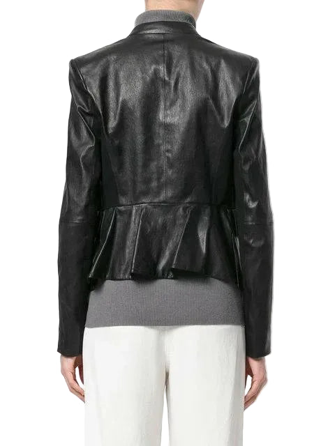 Theory Leather Jacket Black Bristol Peplum Draped