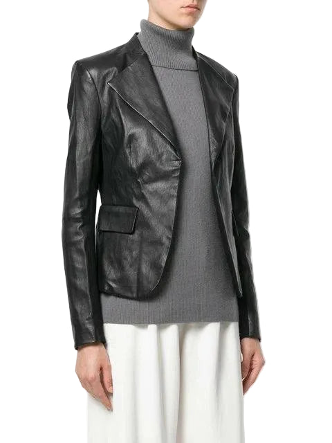 Theory Leather Jacket Black Bristol Peplum Draped