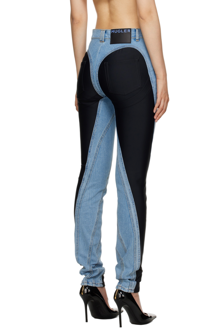 Mugler Blue and Black Spiral Jeans - 38