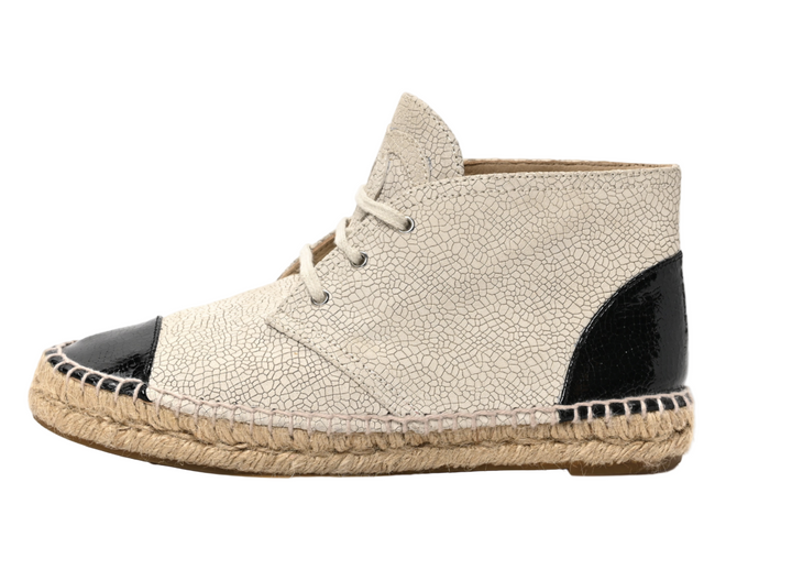 Chanel Crackled Calfskin High Top Espadrilles Light Beige Black - 38
