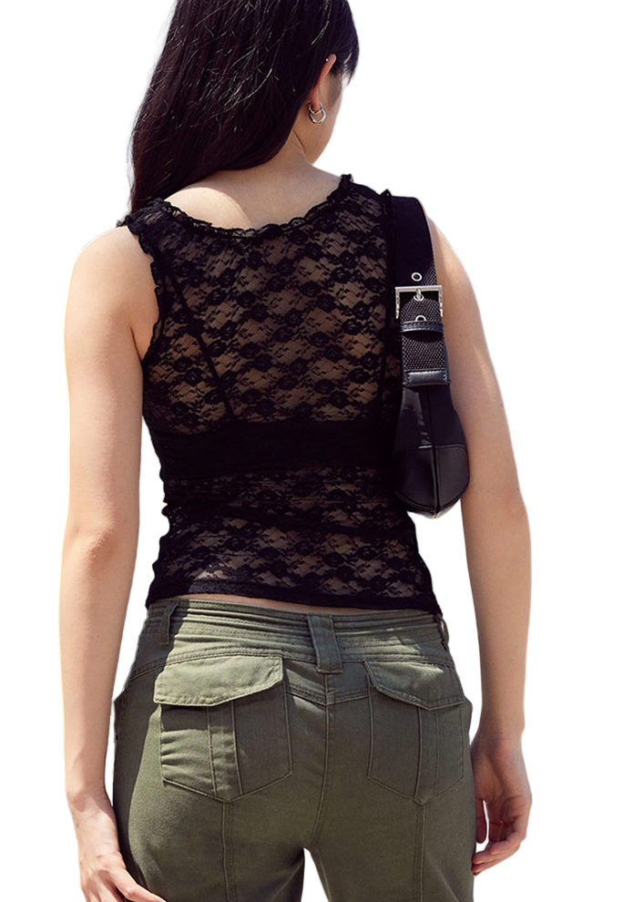John Galt Black Lace Tank Top - O/S