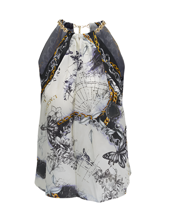 L'Agence Tillie Chain Halter Silk Scarf Top - XS