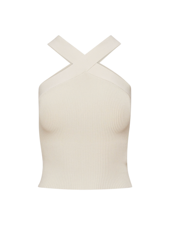 Babaton Sculpt Knit Criss Cross Tank Matte Pearl - XS