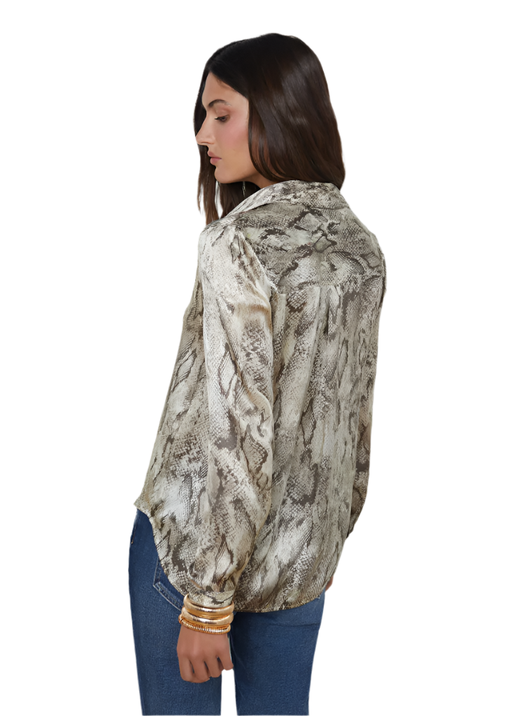 L'Agence Tan Multi Snake Tyler Long Sleeve Blouse - XS