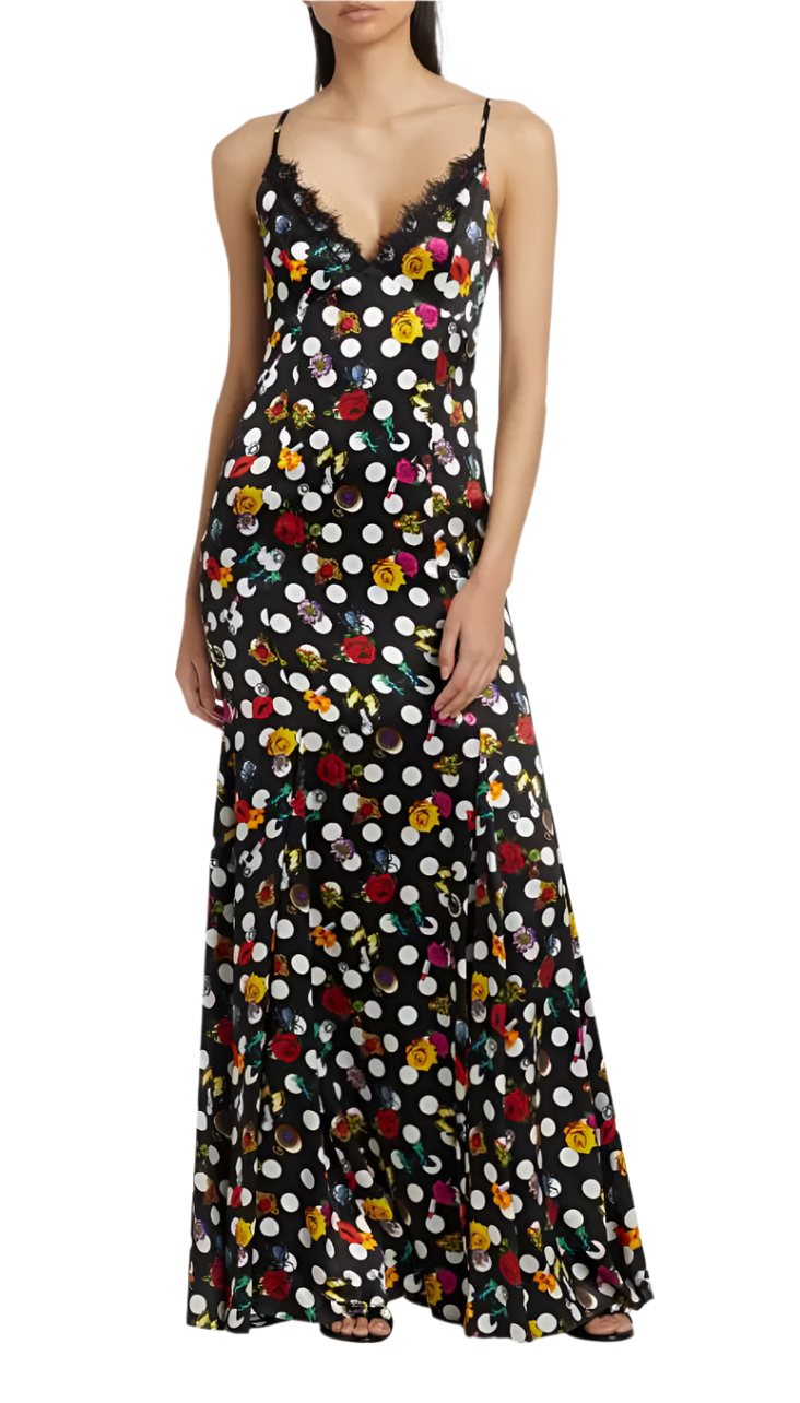 L'Agence Zanna Lace Trim Gown Black Multi Crystal Dot - 2