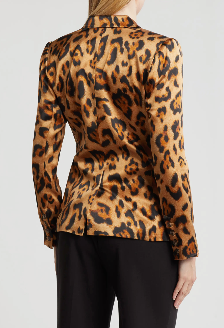 L'Agence Colin Leopard Silk Double-Breasted Blazer - 2