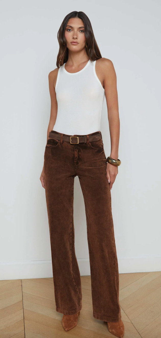 L'Agence Scottie Corduroy Wide-Leg Jean Saddle Brown - 25