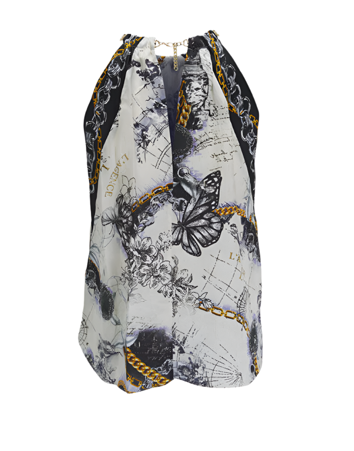 L'Agence Tillie Chain Halter Silk Scarf Top - XS