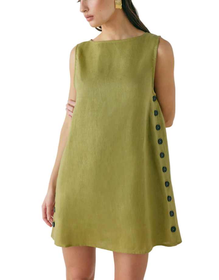 Vrg Girl Annabelle Linen Mini Dress Olive - 6