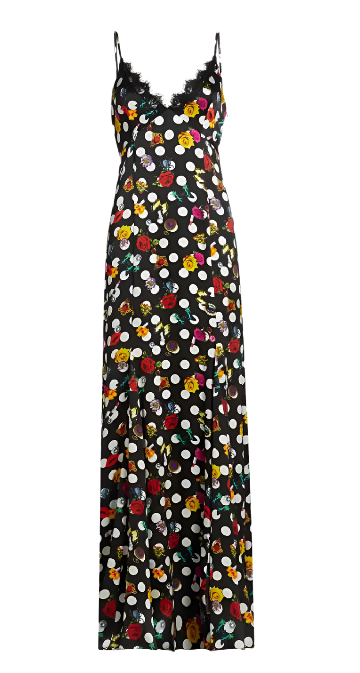 L'Agence Zanna Lace Trim Gown Black Multi Crystal Dot - 2