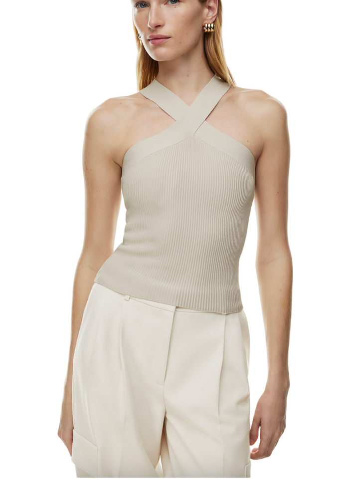 Babaton Sculpt Knit Criss Cross Tank Matte Pearl - XS