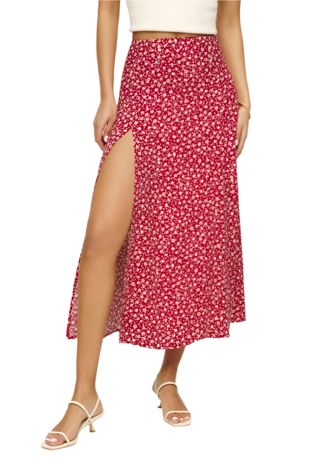 Reformation Red Paisley Skirt - 2