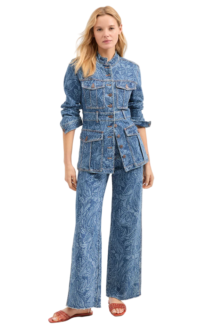 Veronica Beard Taylor Paisley Printed Wide-Leg Jean - 25