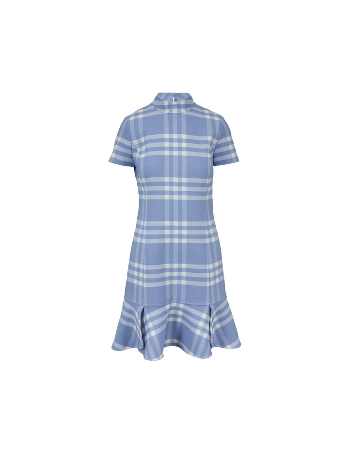 Oscar De La Renta -Light Blue &amp; White Plaid Flounce Hem Dress- Size 8