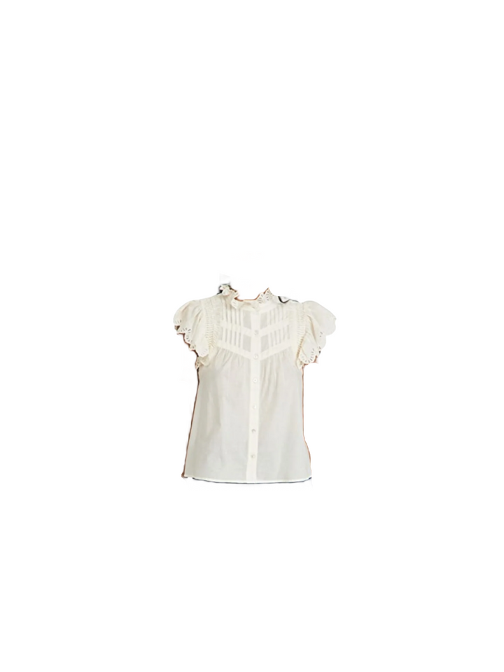 SEA Adrienne Cotton Flutter Sleeve Top- Size Medium