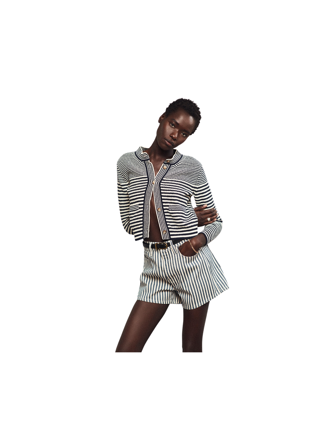 Frame Compact Stripe Cardigan Sweater- Size Medium