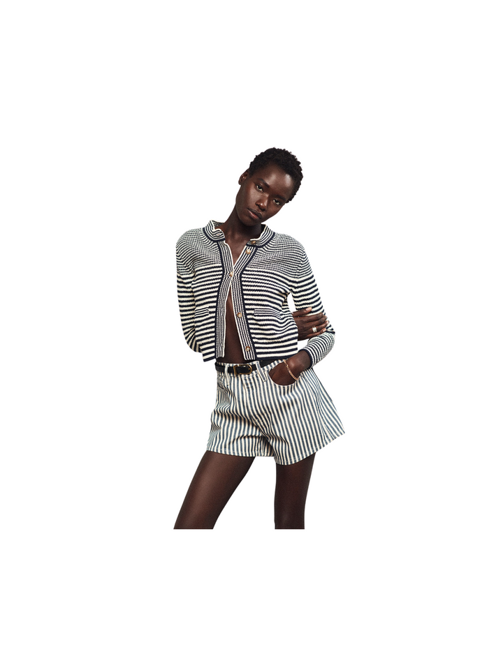 Frame Compact Stripe Cardigan Sweater- Size Medium