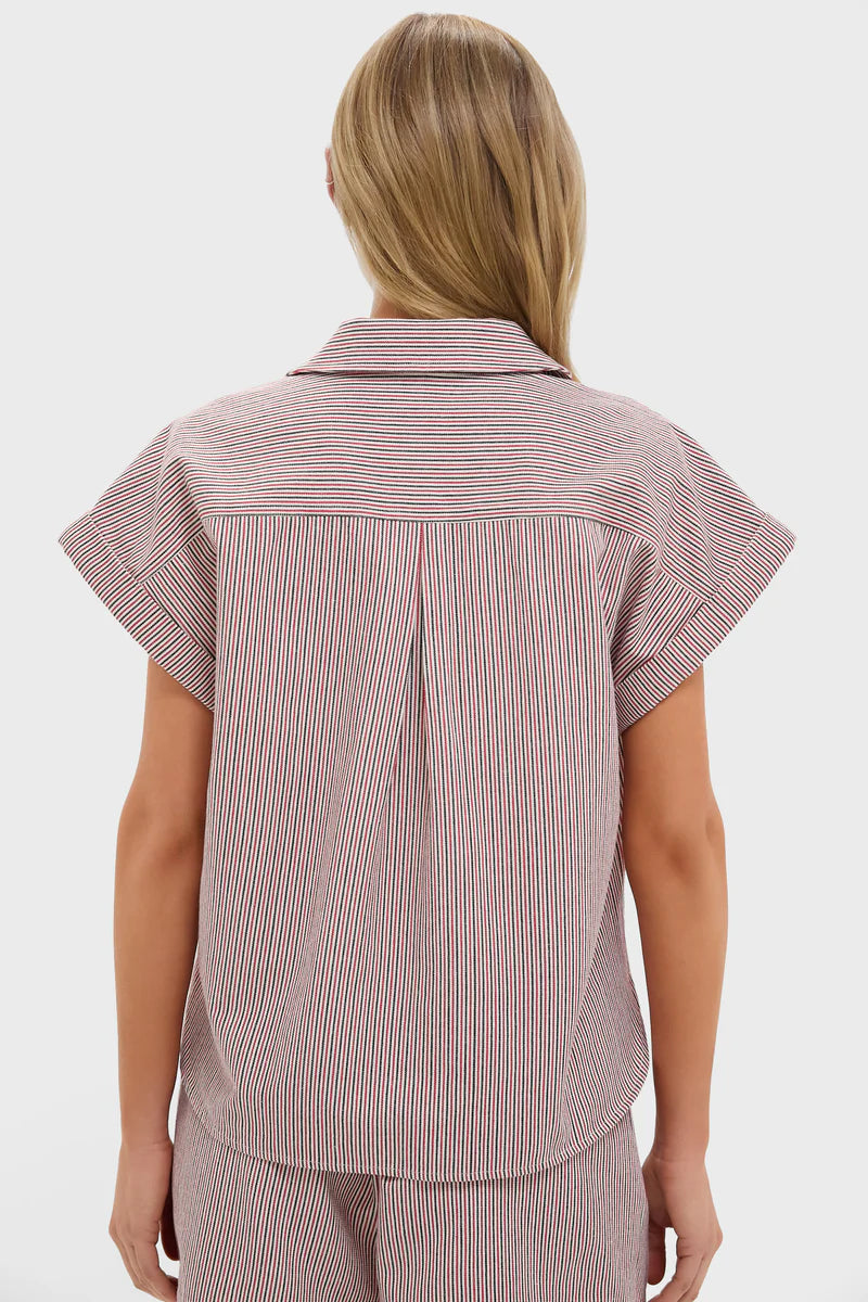 TuckerNuck Red and Blue Stripe Scottie Shirt - XS