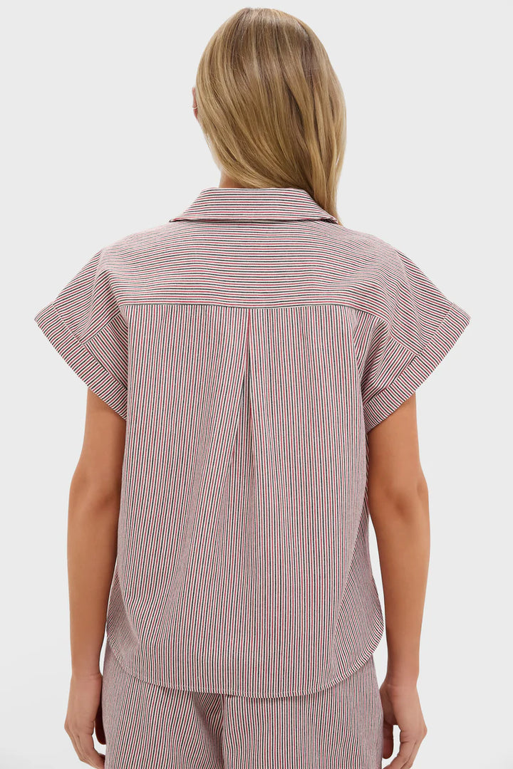 TuckerNuck Red and Blue Stripe Scottie Shirt - XS