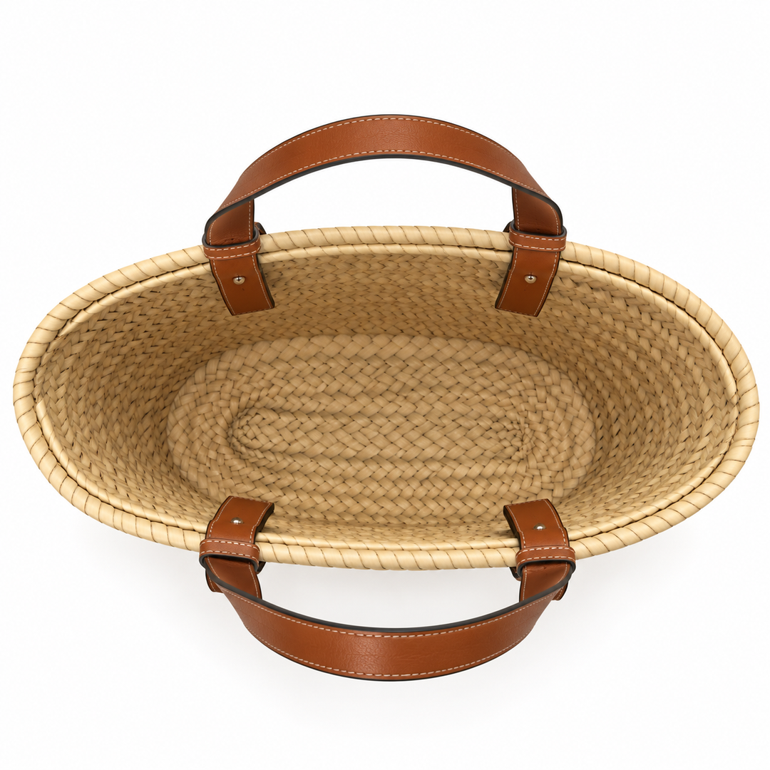 LOEWE Medium Basket Bag in Palm Leaf and Calfskin