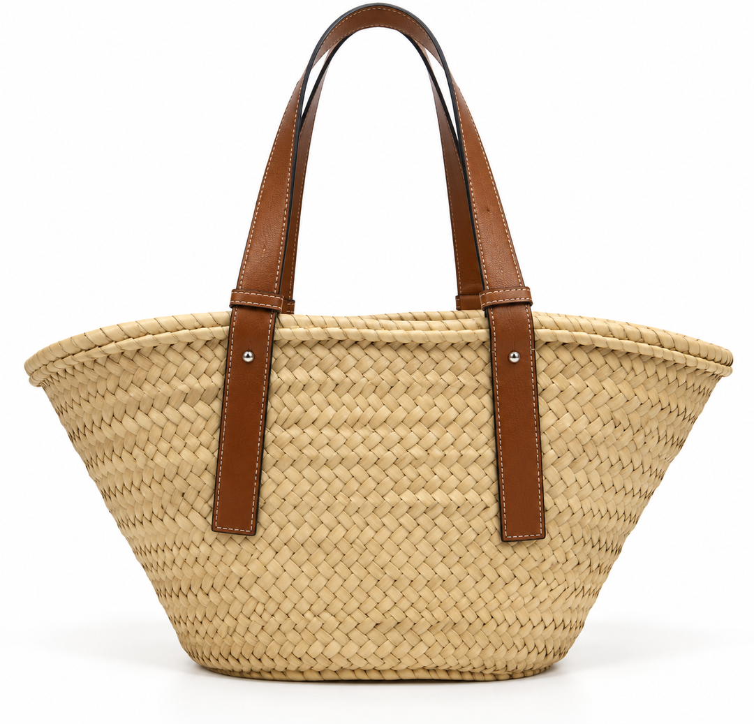 LOEWE Medium Basket Bag in Palm Leaf and Calfskin