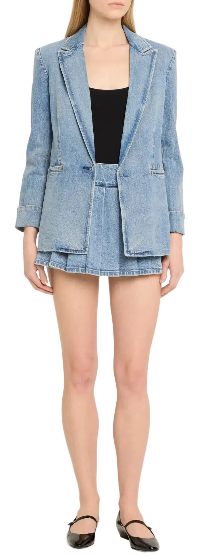 ALICE + OLIVIA Justine Denim Roll-Cuff Longline Blazer- 6