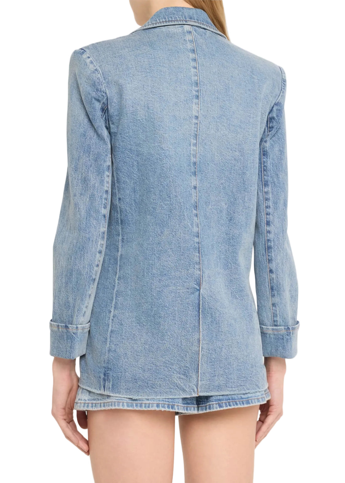 ALICE + OLIVIA Justine Denim Roll-Cuff Longline Blazer- 6