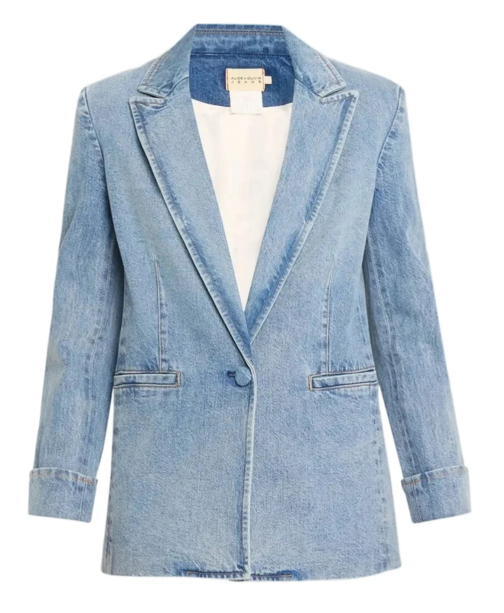 ALICE + OLIVIA Justine Denim Roll-Cuff Longline Blazer- 6
