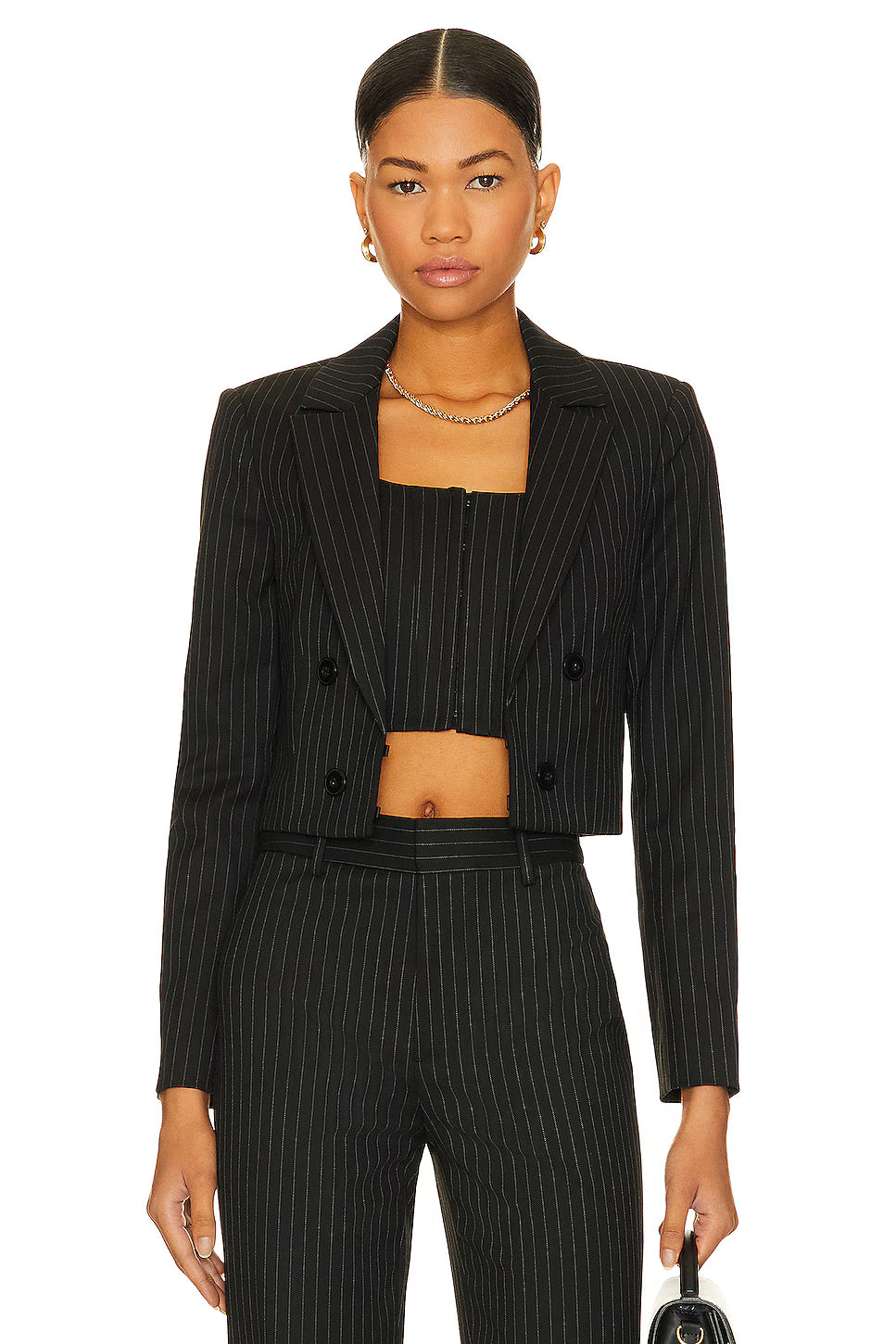 Alice + Olivia Mya Cropped Notch Collar Fitted Blazer - 0