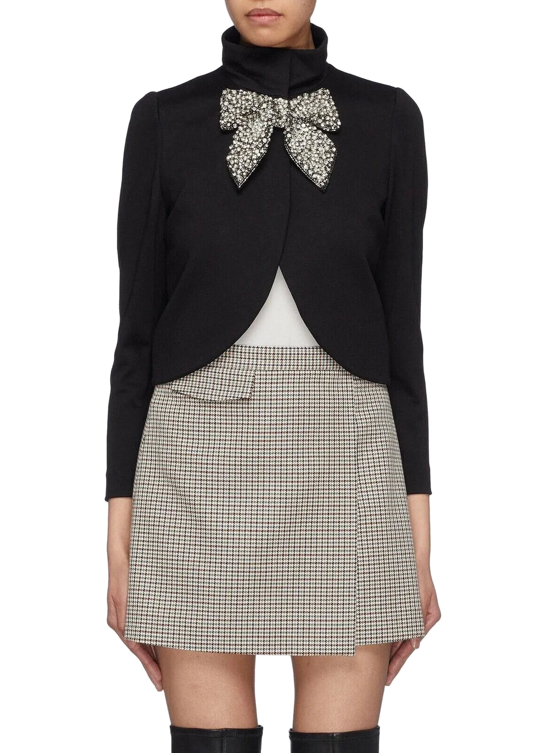 Alice + Olivia Addison Embellished Bow Crop Jacket Black Blazer - XS