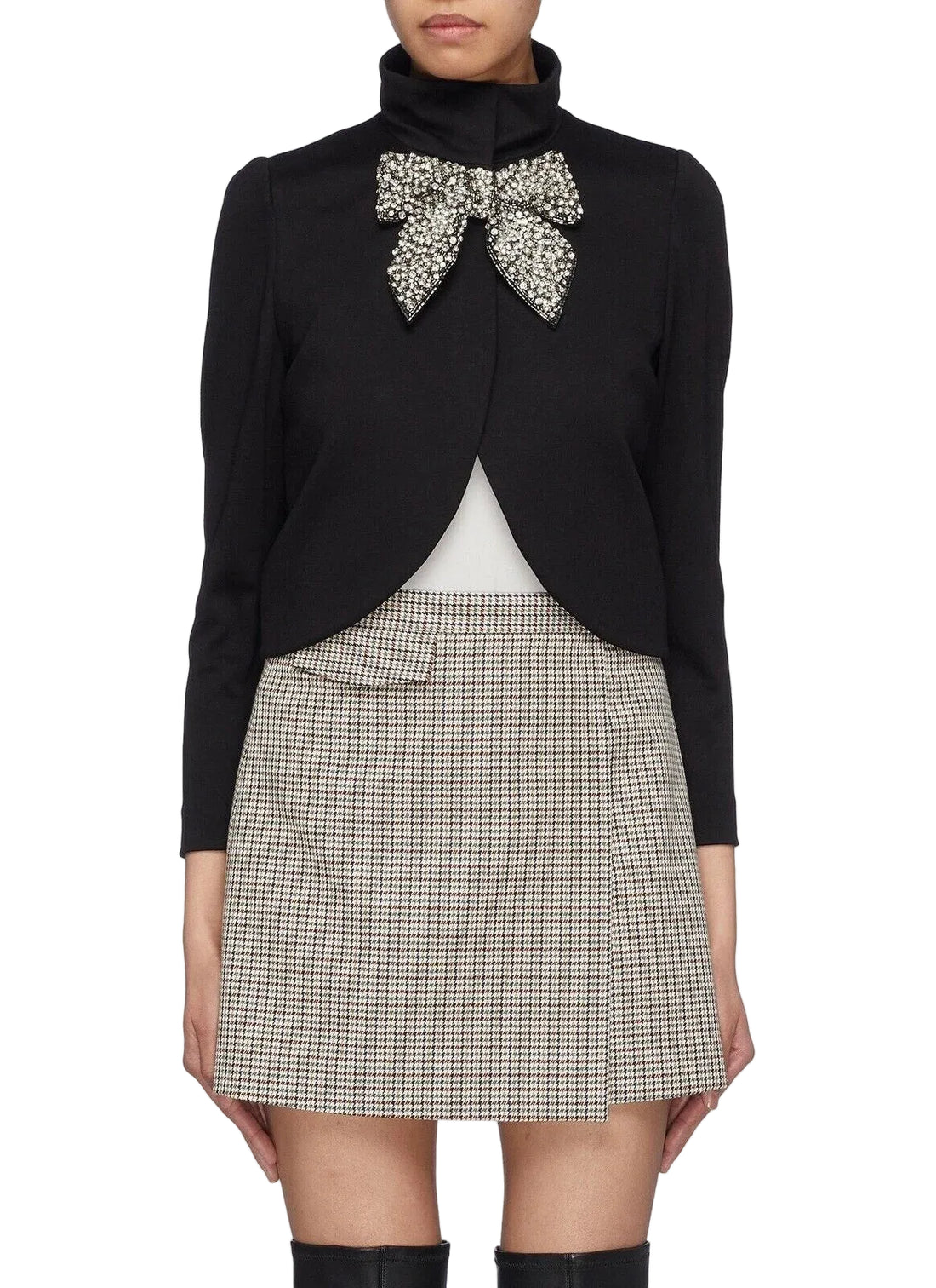 Alice + Olivia Addison Embellished Bow Crop Jacket Black Blazer - XS