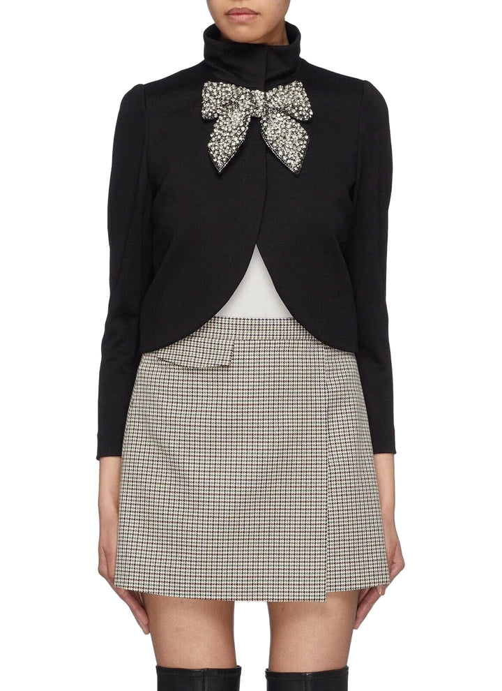 Alice + Olivia Addison Embellished Bow Crop Jacket Black Blazer - XS