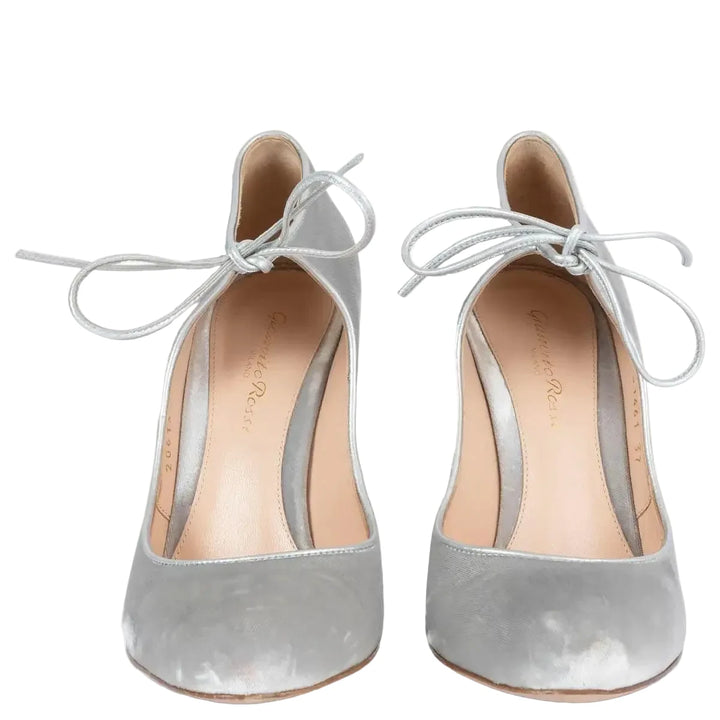 GIANVITO ROSSI JOLENE silver velvet pumps- 39