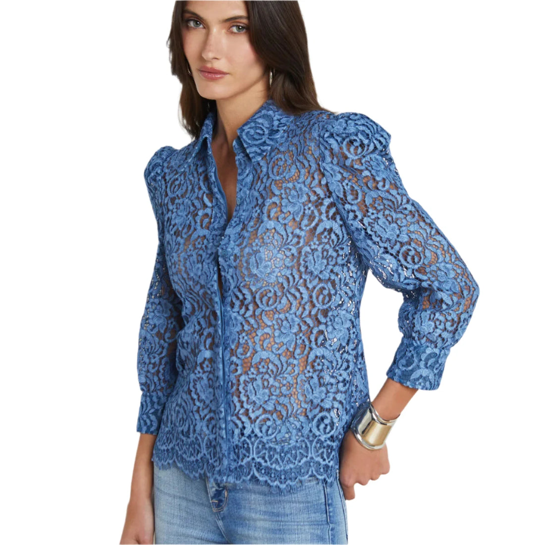 L'Agence Indigo Lace Andrea Blouse- XS