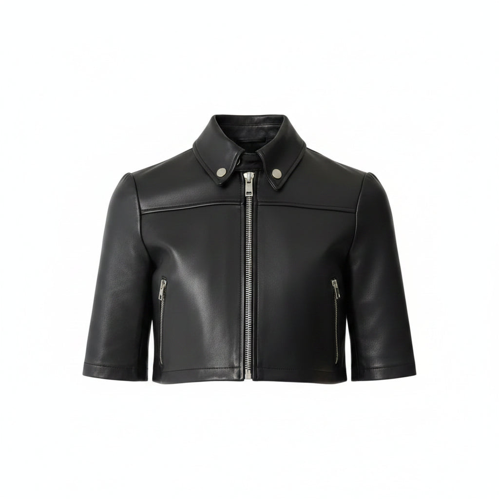 Maje Brittany Cropped Leather Jacket - 36