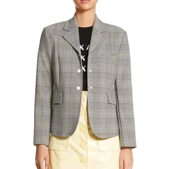 Ganni Garvey Gray Plaid Snap Button Blazer Jacket - 36