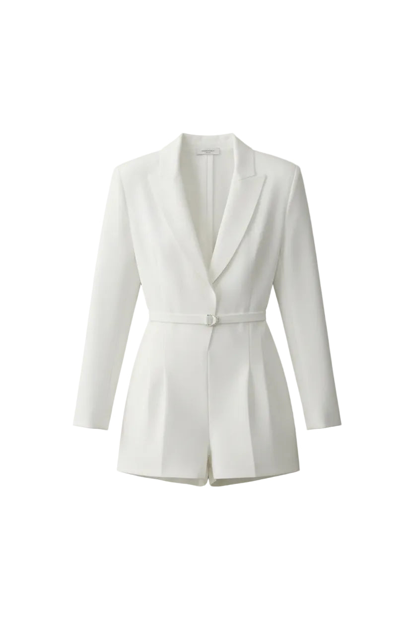 Norma Kamali Long-Sleeve Pure White V-Neck Single-Breasted Jumpsuit - XS
