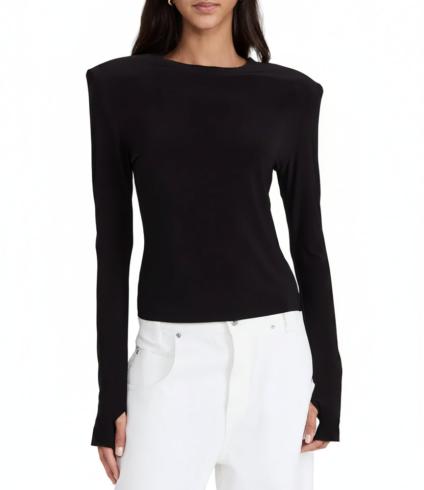Norma Kamali Shoulder Pad Long Sleeve Crew Top - L