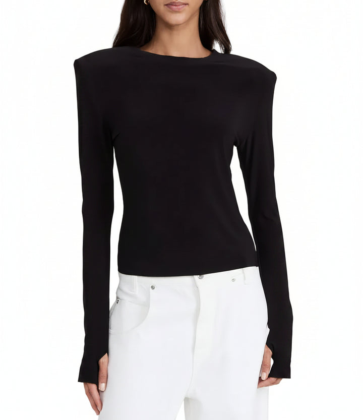 Norma Kamali Shoulder Pad Long Sleeve Crew Top - L