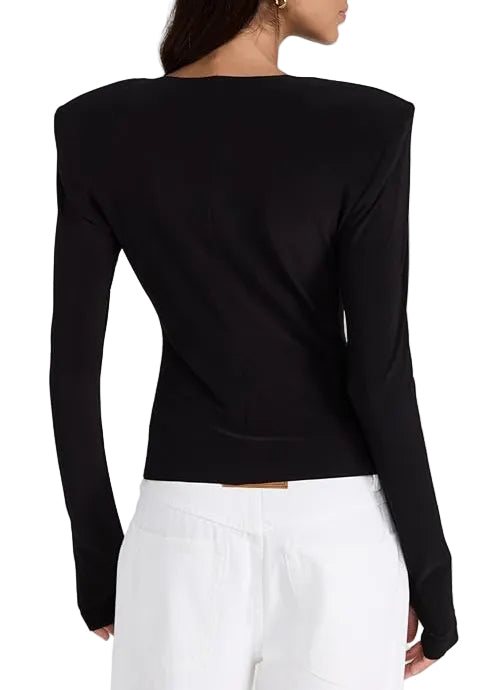 Norma Kamali Shoulder Pad Long Sleeve Crew Top - L
