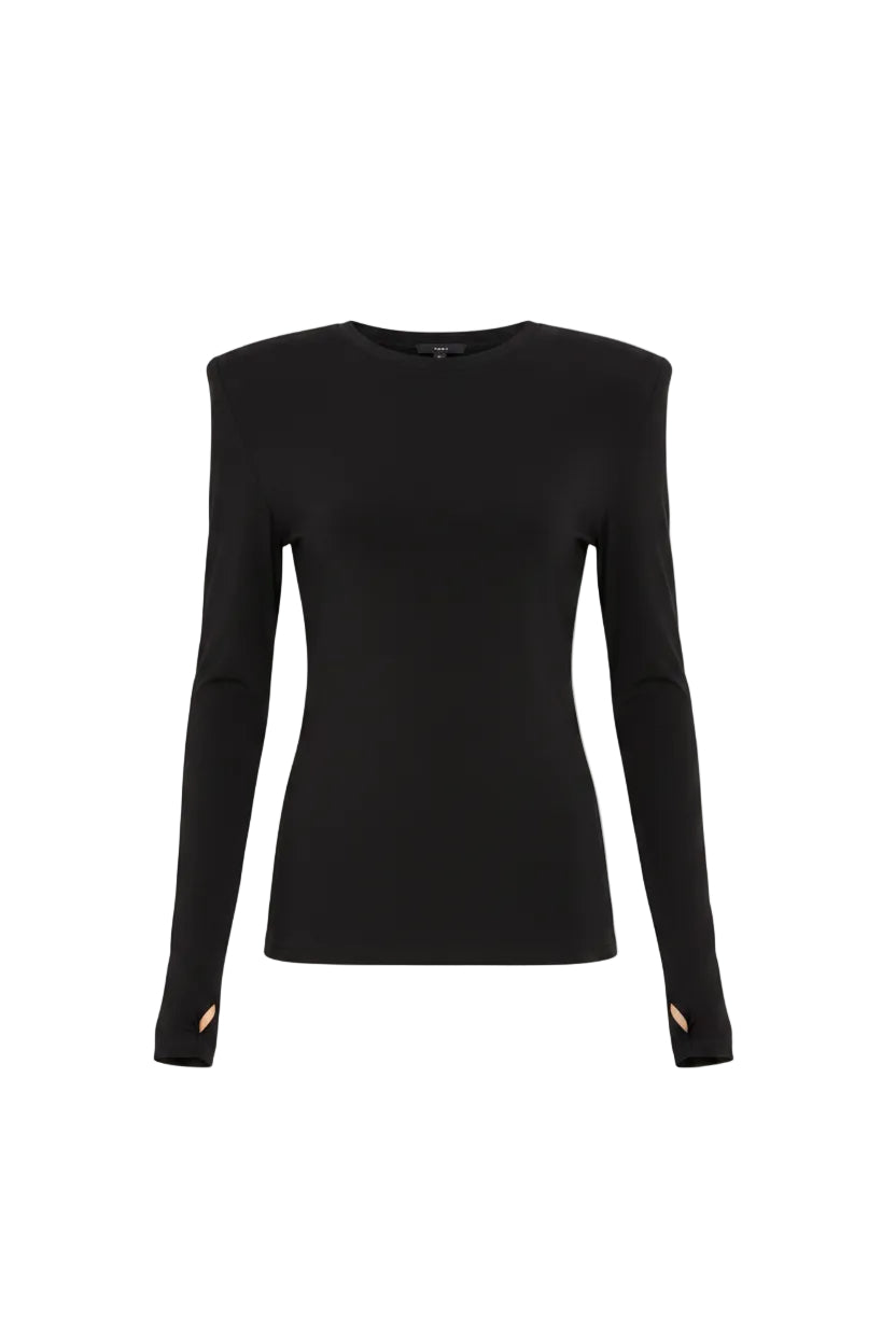 Norma Kamali Shoulder Pad Long Sleeve Crew Top - L