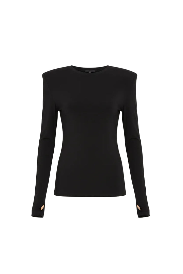 Norma Kamali Shoulder Pad Long Sleeve Crew Top - L