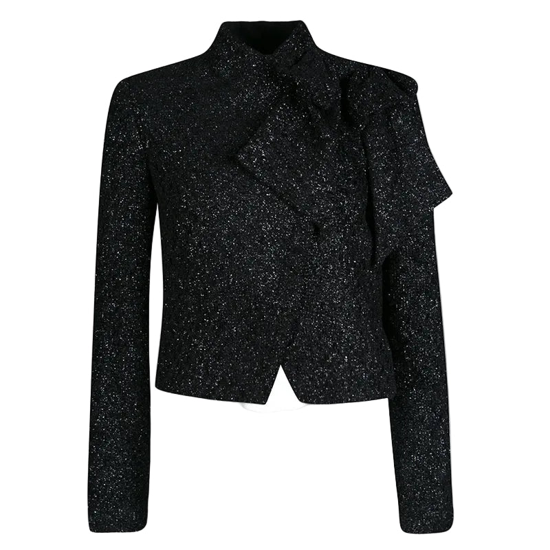 Alice + Olivia Black Lurex Knit Bow Detail Cropped Hope Jacket - XS