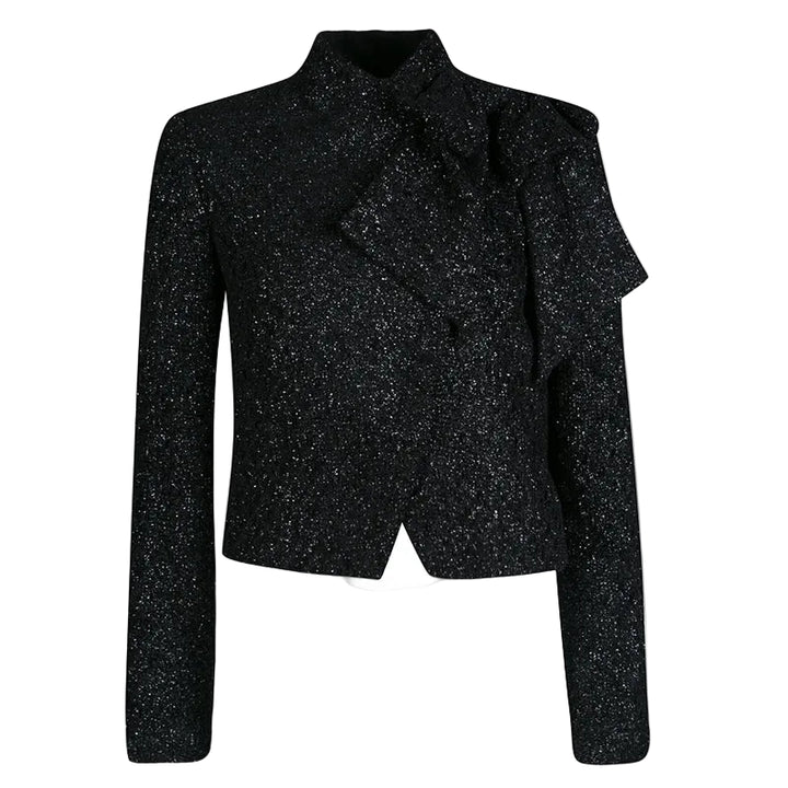Alice + Olivia Black Lurex Knit Bow Detail Cropped Hope Jacket - XS