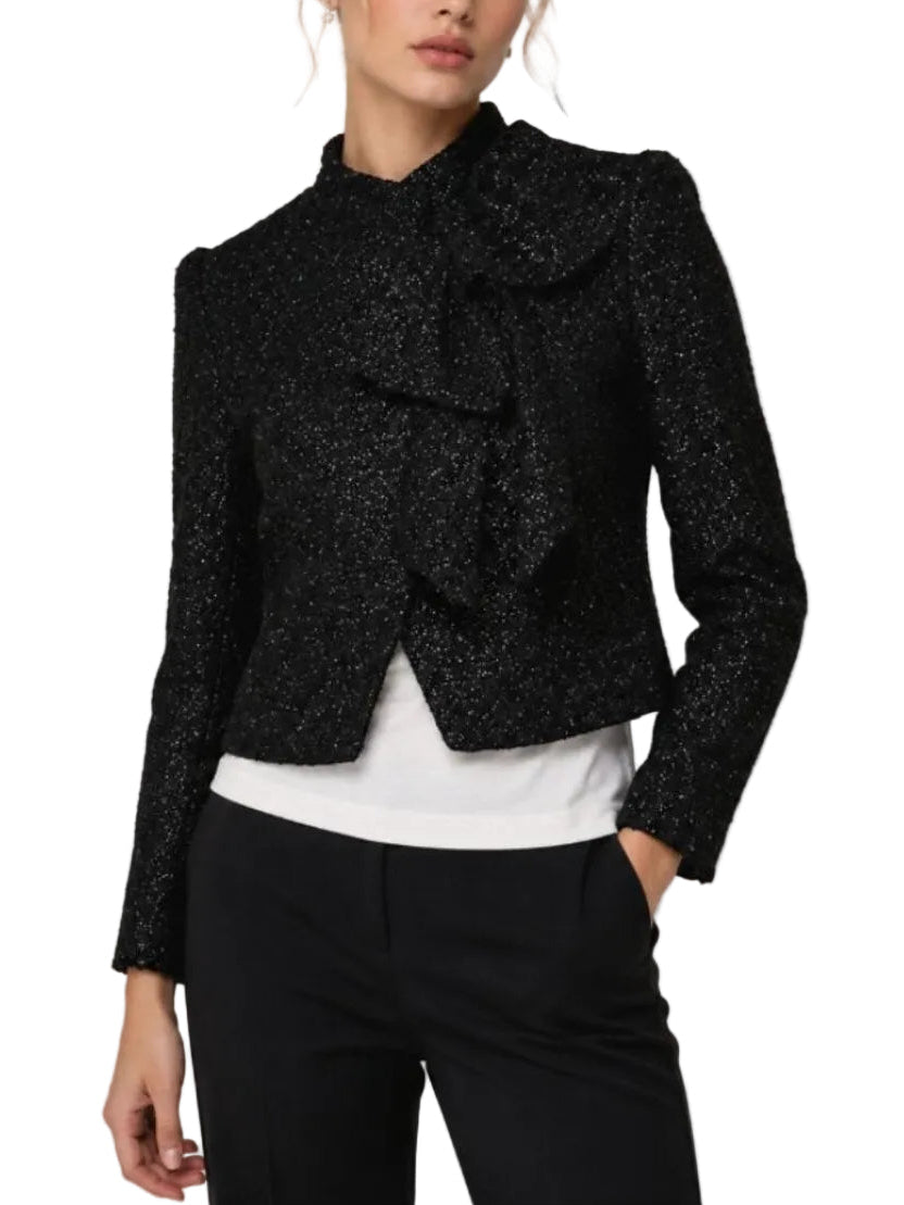 Alice + Olivia Black Lurex Knit Bow Detail Cropped Hope Jacket - XS