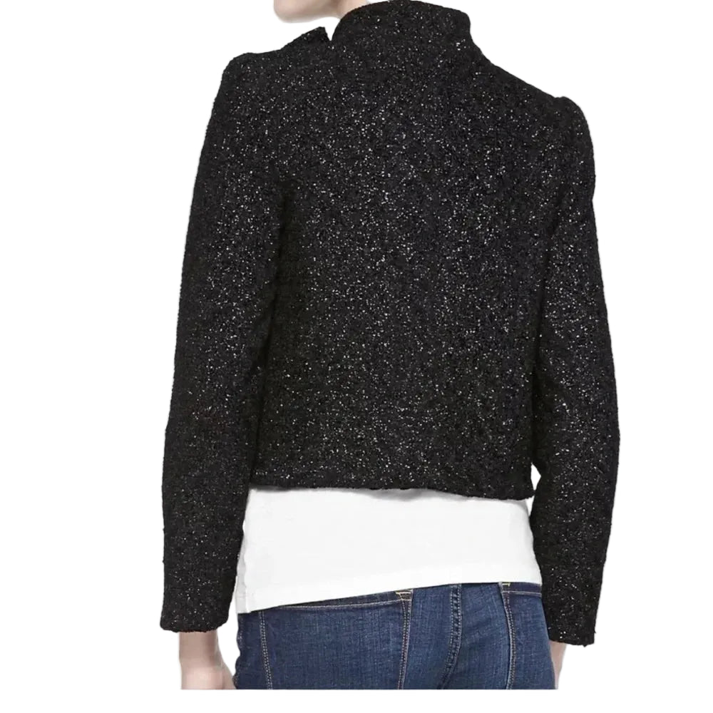 Alice + Olivia Black Lurex Knit Bow Detail Cropped Hope Jacket - XS