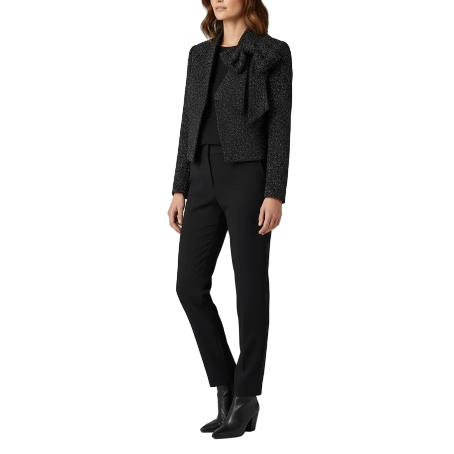 Alice + Olivia Black Lurex Knit Bow Detail Cropped Hope Jacket - XS